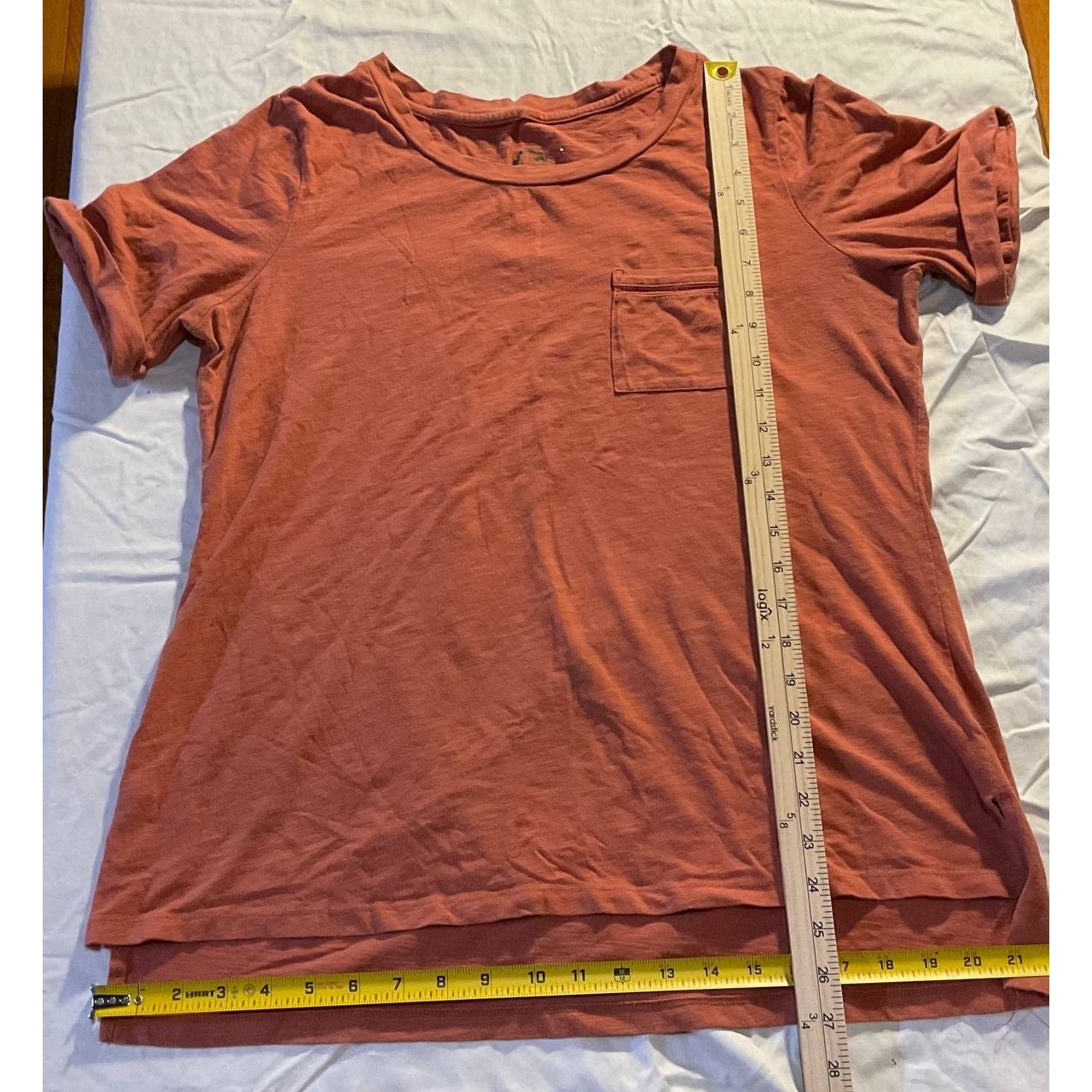 Wonder Shirt Top Womens Size Medium Orange Short Sleeve Crew Neck Pocket Casual